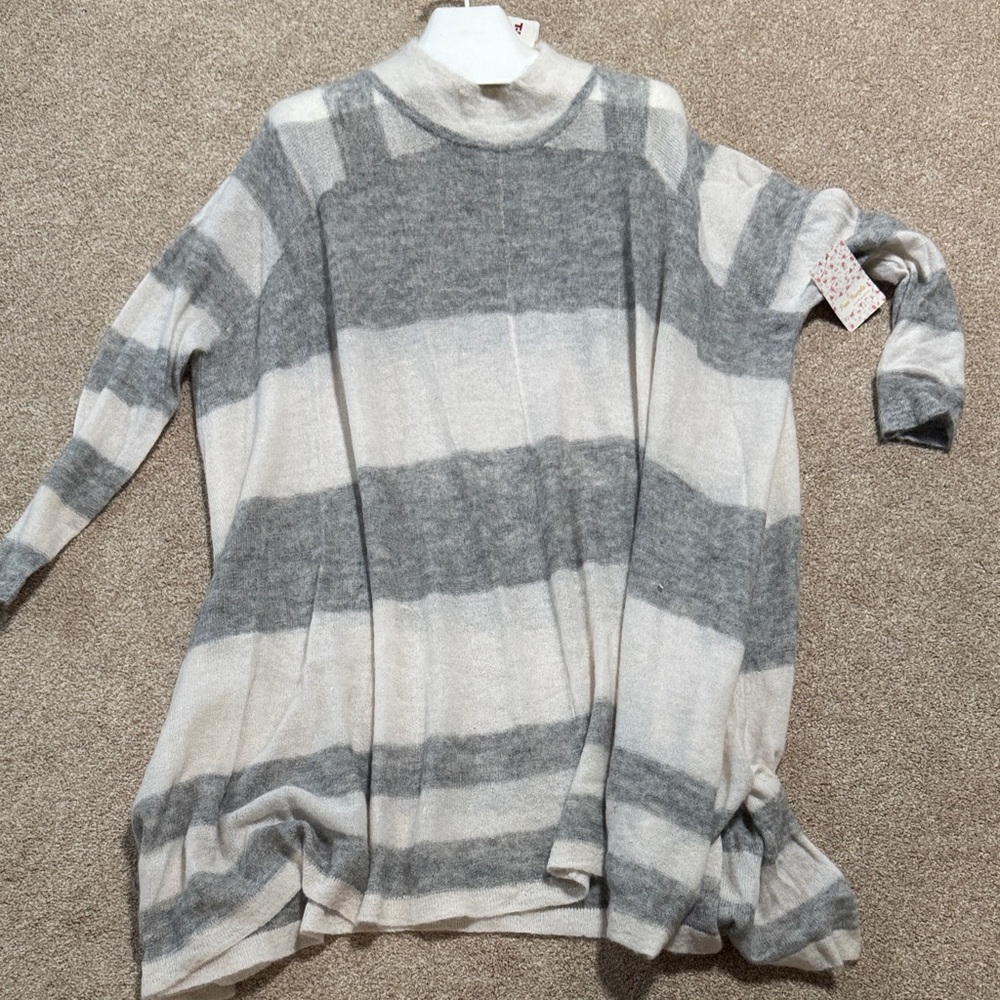 Free People Gray and Cream Cowl Neck Sweater